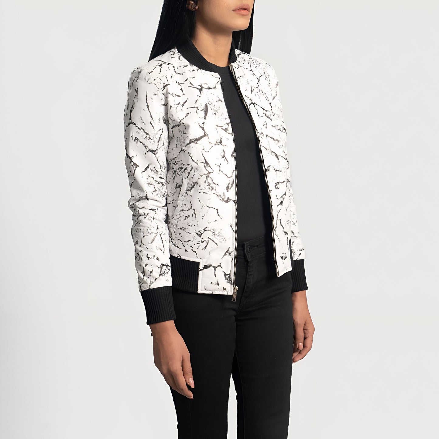 Lupita White Leather Bomber Jacket Women