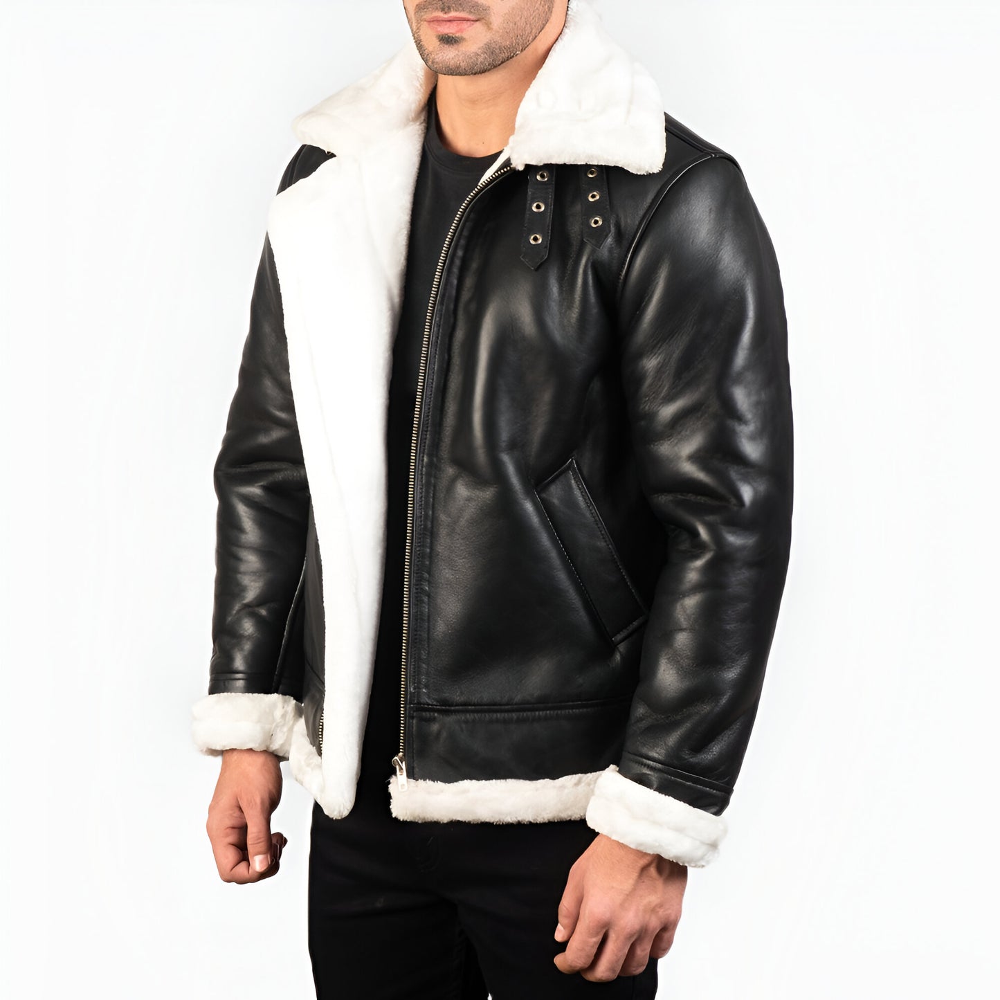 Maltons B-3 Black & White Leather Bomber Jacket