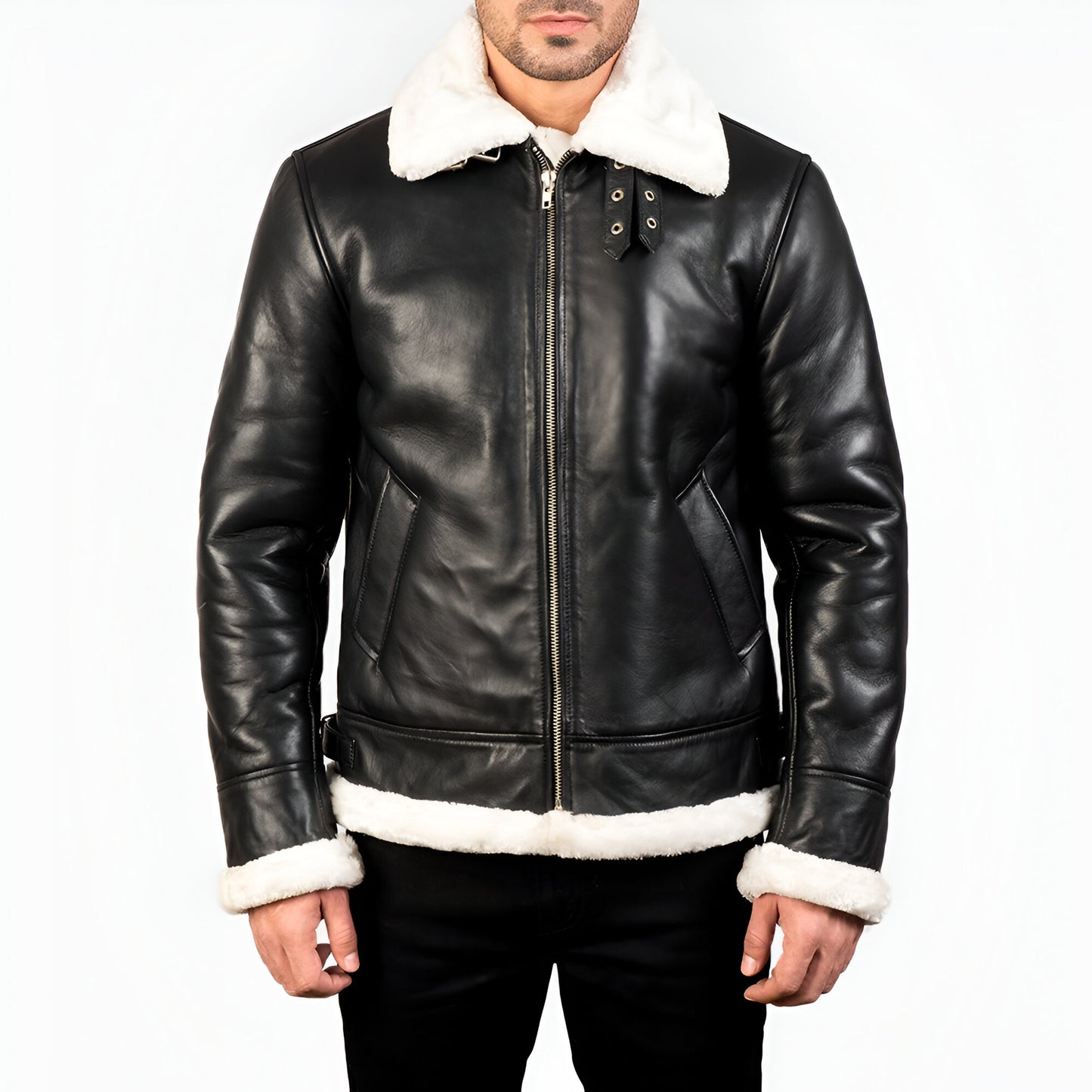 Maltons B-3 Black & White Leather Bomber Jacket