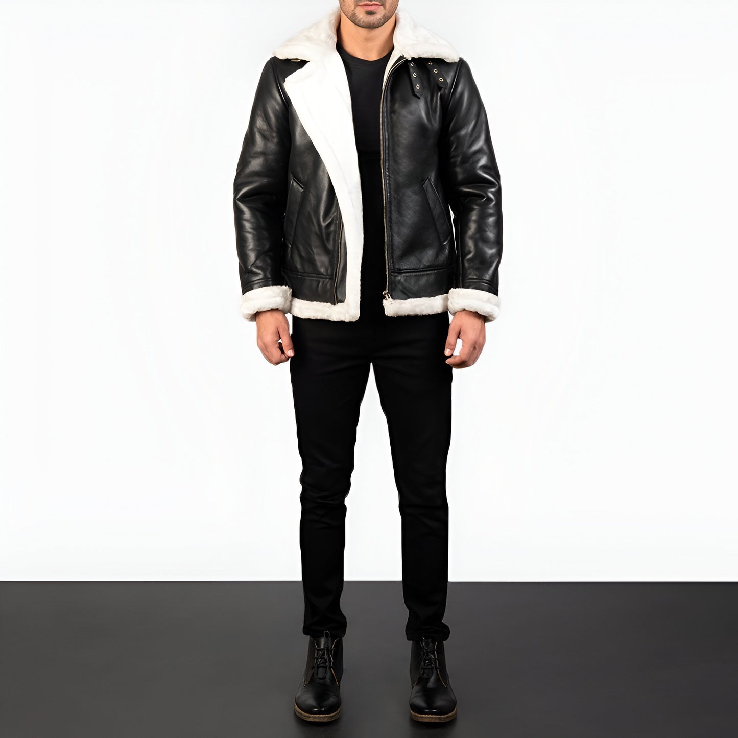 Maltons B-3 Black & White Leather Bomber Jacket