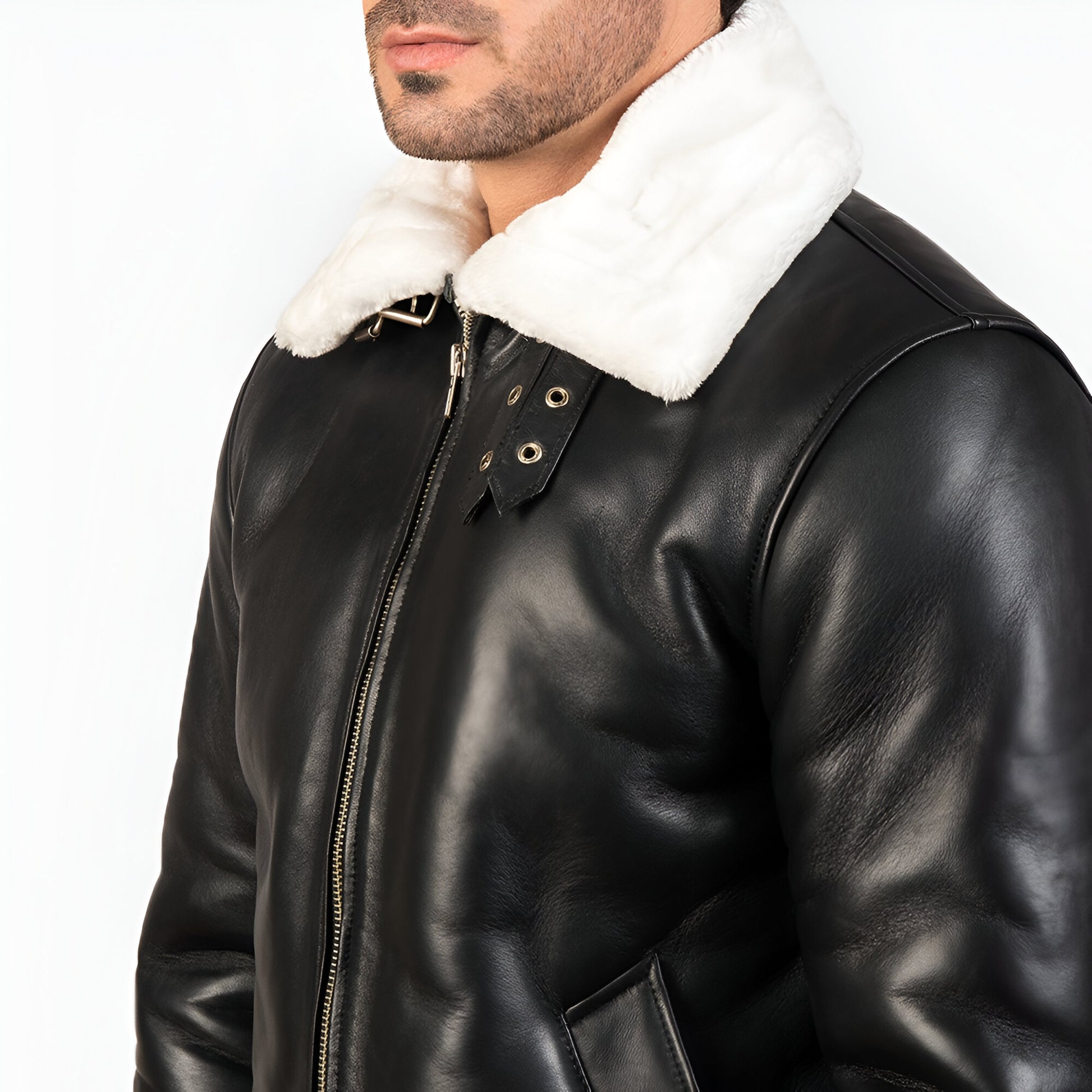 Maltons B-3 Black & White Leather Bomber Jacket