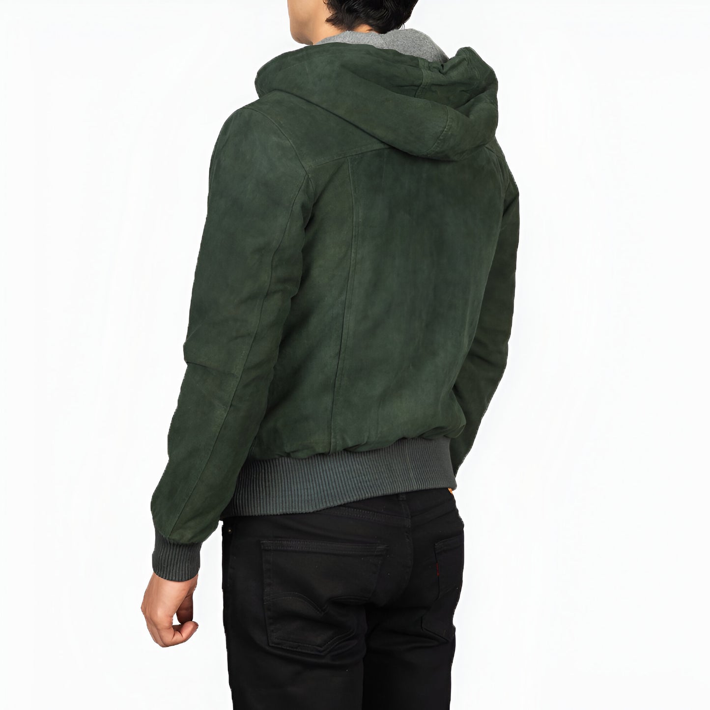 Dicks Leather Green Hooded Suede Bomber Jacket