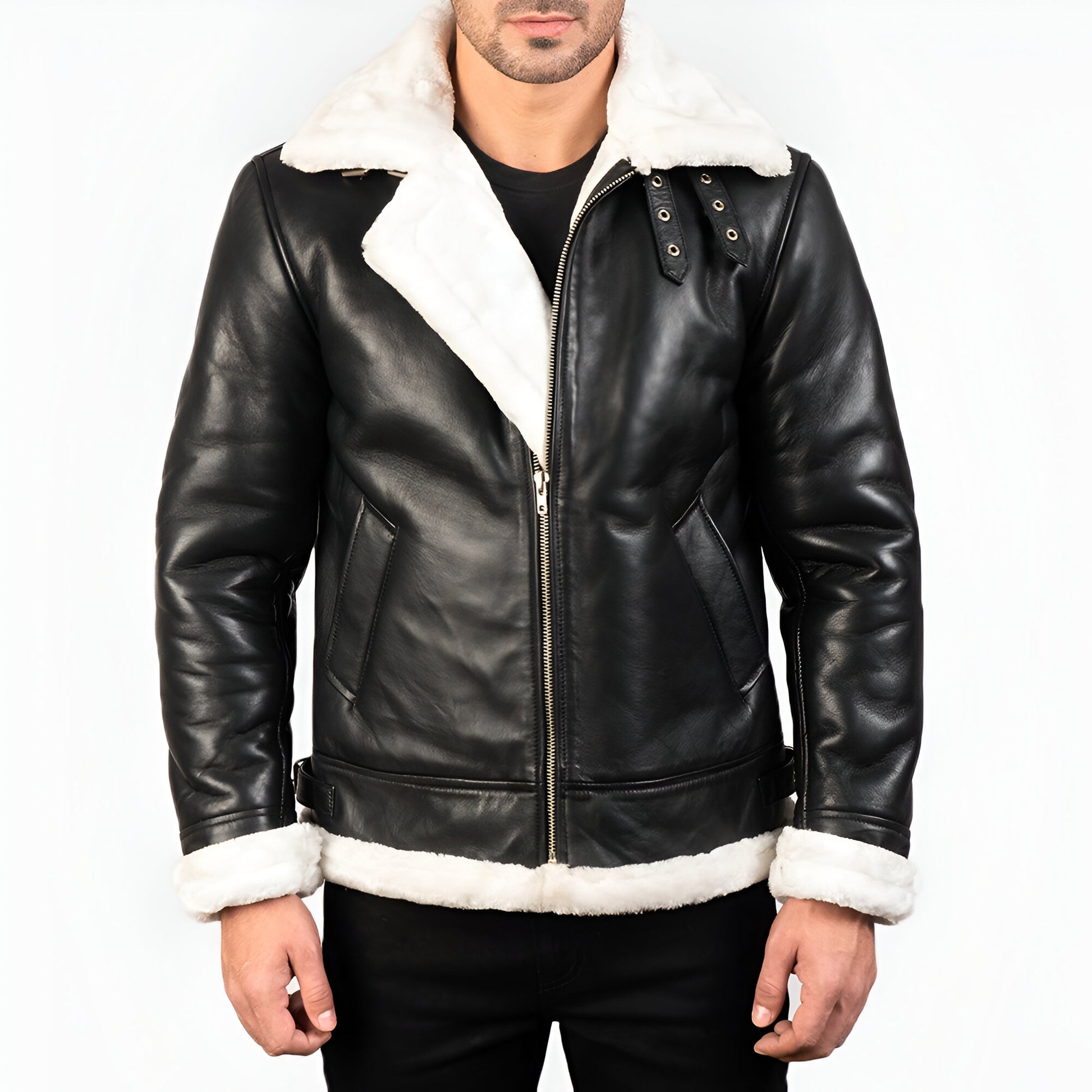 Maltons B-3 Black & White Leather Bomber Jacket