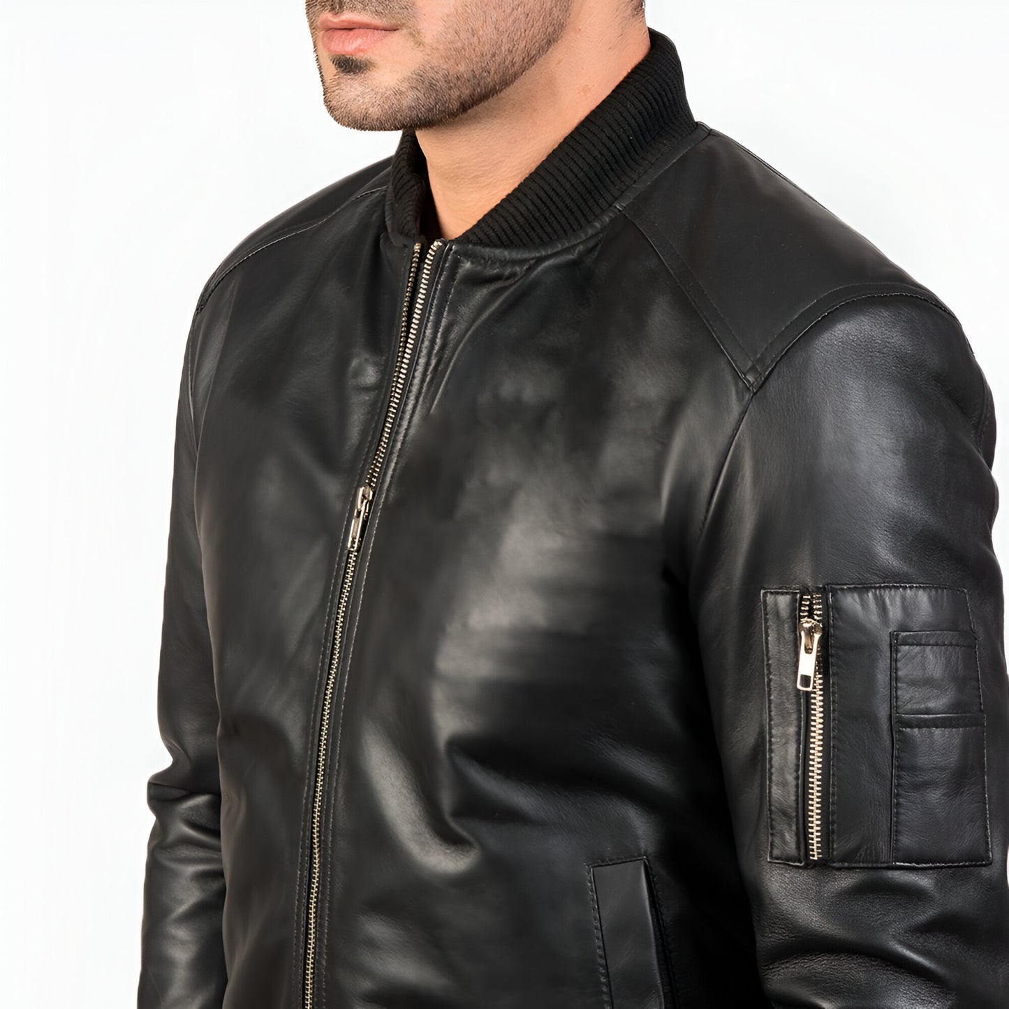Dicks Leather Classic Black Leather Bomber Jacket
