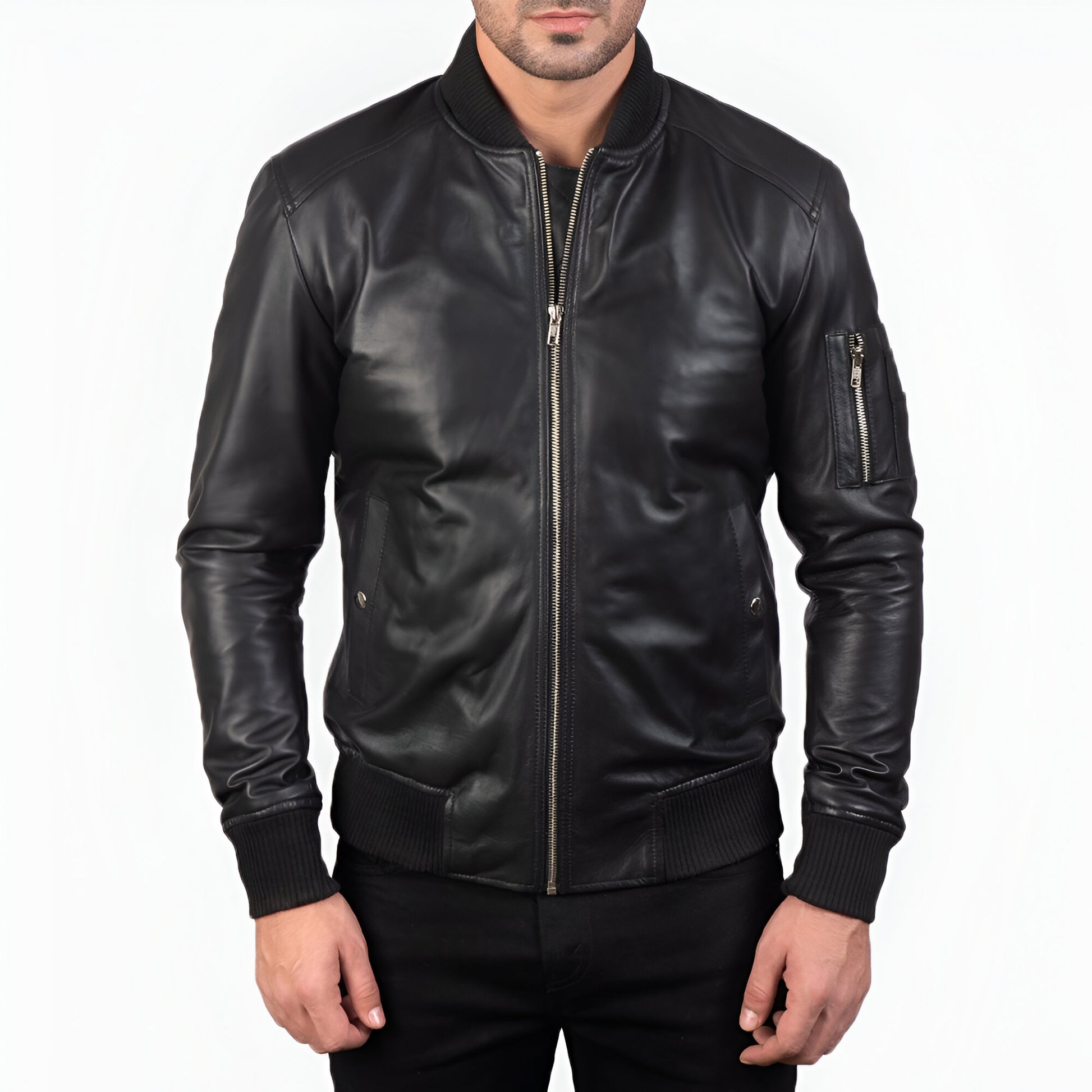 Dicks Leather Classic Black Leather Bomber Jacket